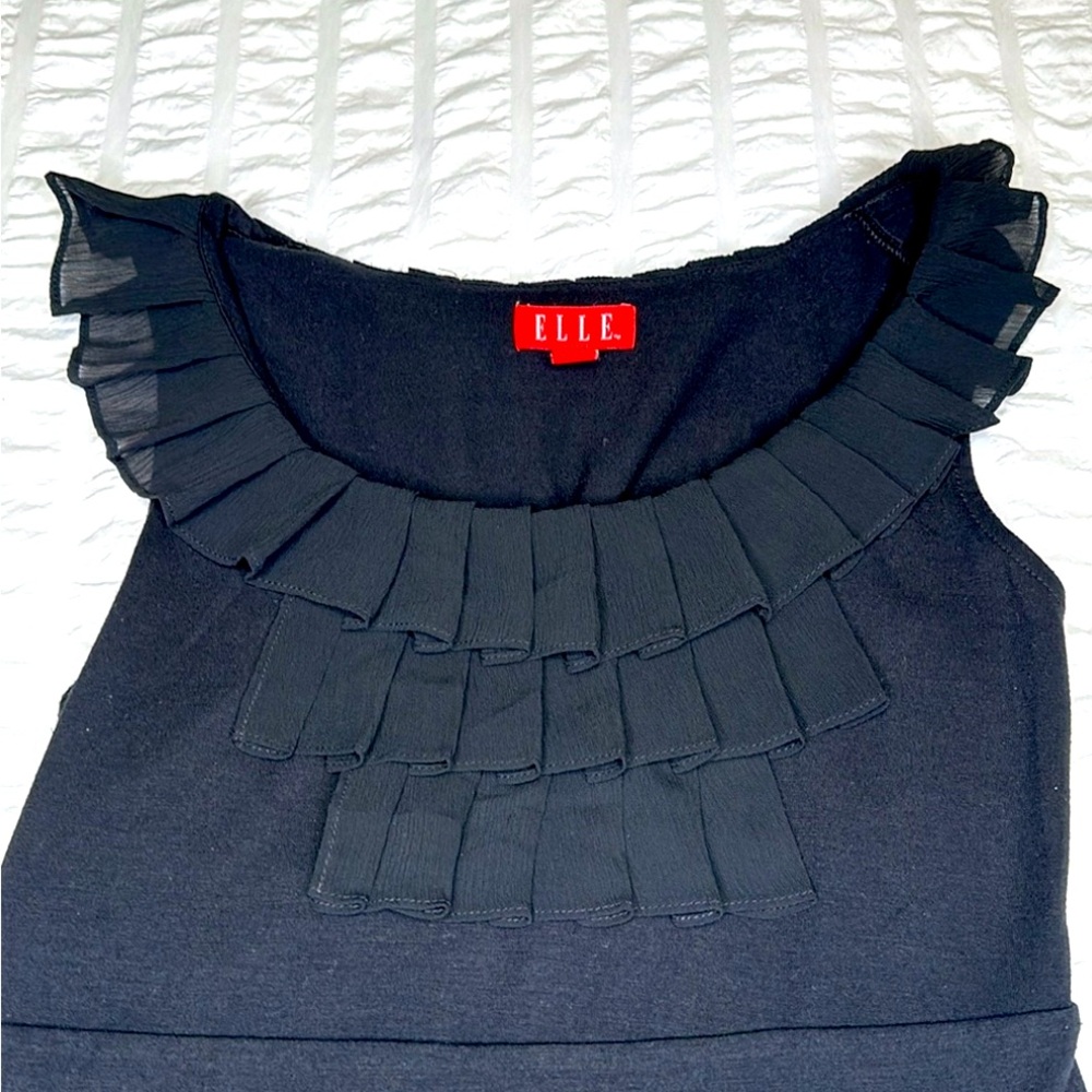 Black ruffled neckline sheath dress, size extra small